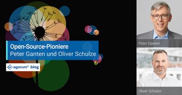 Bild zeigt Peter Ganten und Oliver Schulze, zwei Pioniere der Open-Source-Technologie, bei einem Interview.