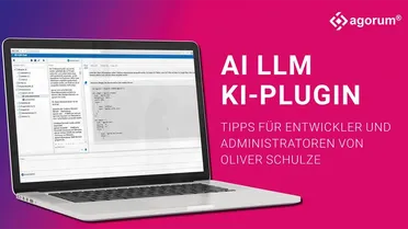 Laptop zeigt Ansicht des KI LLM Plugins. Dieses DIGITAL TOOLKIT unterstützt Entwickler und Administratoren bei der Prozessautomatisierung.