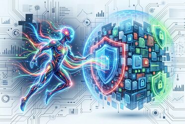 KI-Agent interagiert mit geschützten Dokumenten – symbolische Darstellung der sicheren KI-Architektur in agorum core