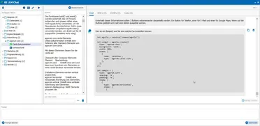 KI LLM Chat zeigt agorum core Cards Dokumentation. Open Source DMS Integration für Entwickler.