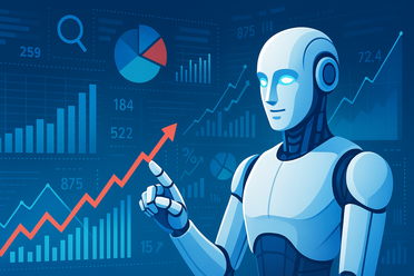 ALBERT KI analysiert Finanzdaten, moderne Illustration, 16:9