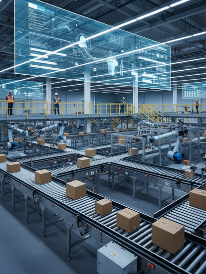 Moderne Fördertechnikanlage in einem Logistikzentrum