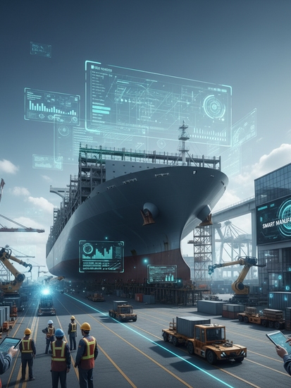 Moderne Werft mit digitaler Transformation und KI-Unterstützung