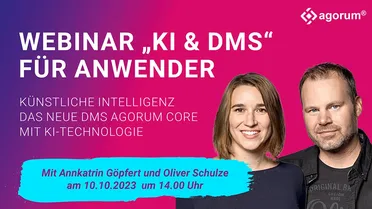 Annkatrin Göpfert und Oliver Schulze präsentieren ein Webinar zum Thema KI-gestütztes Dokumentenmanagement. Digitalisierung und Geschäftsprozesse im Fokus.