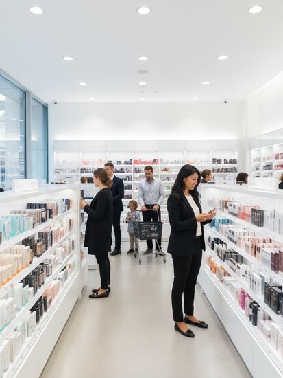 Moderne Drogerie mit Kosmetik- und Pflegeprodukten