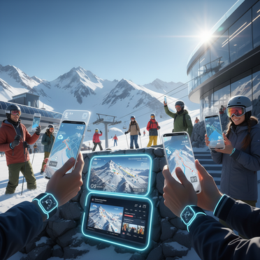 Wintersportler nutzen mobile Apps und digitale Services im Skigebiet