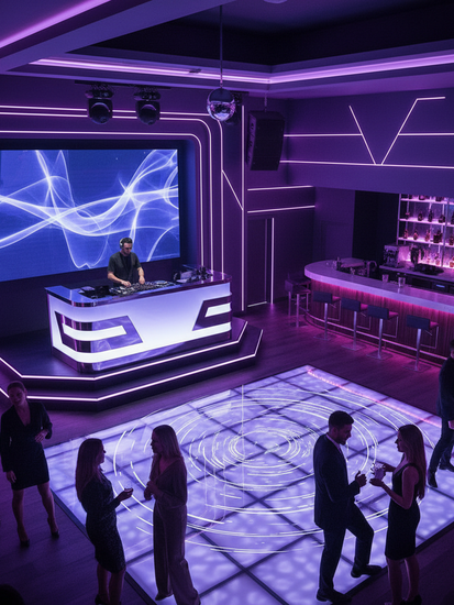 Moderne Diskothek und Eventlocation mit professioneller Beleuchtung