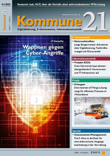 Titelbild der Zeitschrift Kommune 21 zeigt die Diakonie Freudenstadt, die mit einem Dokumentenmanagement-System die digitale Patientenakte realisiert hat.