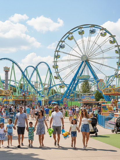 Moderne Freizeitparkanlage mit Besuchern