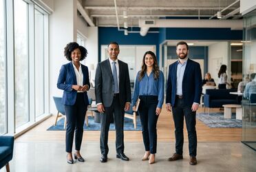 Abgestimmtes Business-Team steht zusammen als Sinnbild für die Mannschaftsaufstellung eines KI-Agenten