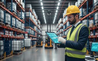 Mitarbeiterin Chemiegroßhandel mit Tablet