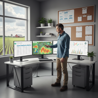 Landwirt analysiert Pflanzendokumentation am Computer