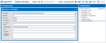 Einstellungen für aktive Ordner im Dokumentenmanagement-System agorum core zur Verarbeitung von Scaneingängen.