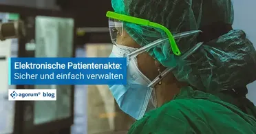 Eine Ärztin mit Maske und Schutzbrille im Krankenhaus. Digitalisieren Sie jetzt Ihre Patientenakten mit einem DMS! Vermeiden Sie so Doppeluntersuchungen. 