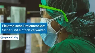 Eine Ärztin mit Maske und Schutzbrille im Krankenhaus. Digitalisieren Sie jetzt Ihre Patientenakten mit einem DMS! Vermeiden Sie so Doppeluntersuchungen. 