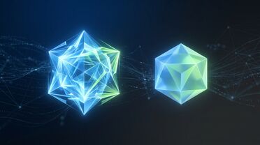 Visueller Vergleich zweier KI-Modelle als abstrakte Lichtformen – Fable 5 und Opus 4.8 im Praxistest mit ALBERT | AI