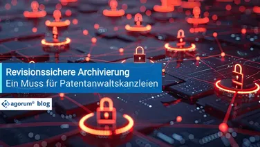 Das Bild zeigt ein Netzwerk mit Schlössern, symbolisch für die revisionssichere Archivierung von Patentdokumenten im Dokumentenmanagement.
