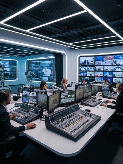 Modernes Rundfunkstudio mit Radio- und TV-Equipment