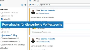 Screenshot der Volltextsuche im DMS von Sabrina Jonientz. Das Dokumentenmanagement System erleichtert das Digitalisieren von Geschäftsprozessen.