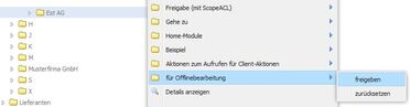 DMS zeigt die Freigabe eines Ordners für Offlinebearbeitung mit CmisSync, um Dokumente offline zu bearbeiten.