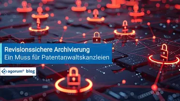 Das Bild zeigt ein Netzwerk mit Schlössern, symbolisch für die revisionssichere Archivierung von Patentdokumenten im Dokumentenmanagement.