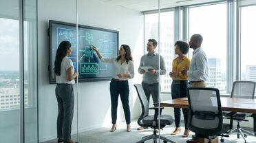 Team bei Webinar Präsentation zu digitalen Workflows