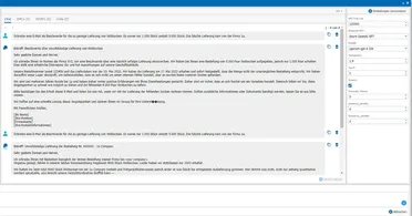 Screenshot einer KI-generierten E-Mail-Beschwerde über eine unvollständige Wollsockenlieferung im DMS. DIGITAL TOOLKIT zur Automatisierung der Geschäftsprozesse.