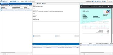 Dokumentenmanagement-System zeigt den ersten Freigabeschritt eines Rechnungsprozesses, der von Lisa Adler bearbeitet wird.