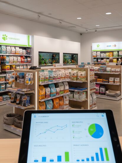 Moderne Digitalisierung im Zoofachhandel mit Tablet und Warenwirtschaftssystem