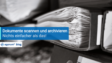 Ein Ordner voller Dokumente zeigt den Prozess des Scannens und Archivierens im Dokumentenmanagement-System.