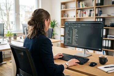 Mitarbeitender arbeitet wie gewohnt über das Laufwerk mit dem Datei-Explorer auf der KI-Business-Plattform agorum core pro