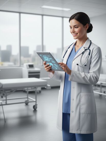 Pflegekraft nutzt digitale Dokumentation auf Tablet
