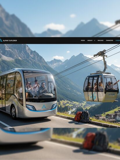 Moderne Verkehrsbetriebe im Tourismusverkehr mit Seilbahn und Sightseeing-Bus