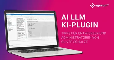 Laptop zeigt Ansicht des KI LLM Plugins. Dieses DIGITAL TOOLKIT unterstützt Entwickler und Administratoren bei der Prozessautomatisierung.