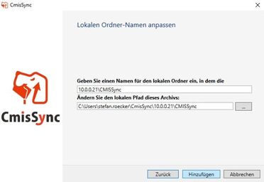 CmisSync Konfigurationsfenster zeigt die Anpassung des lokalen Ordnernamens für die Synchronisation mit einem Open Source DMS.
