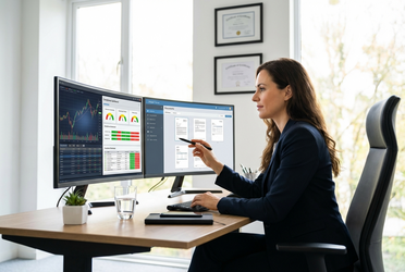 Wirtschaftsprüferin bei digitaler Compliance-Prüfung