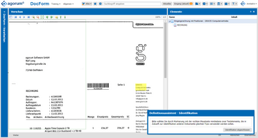 Bildschirmfoto zeigt das Training der Dokumentenerkennung im Dokumentenmanagement-System mit Scanbot. Eine Rechnung von GRAVIS wird analysiert.