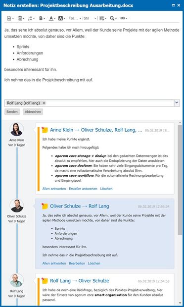 Dashboard des Dokumentenmanagement-Systems zeigt den elektronischen Posteingang mit eingegangener Papierpost, E-Mails, Projektdokumenten, Aufgaben und Nachrichten.