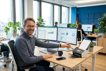 Buchhalter findet Rechnungen und Buchungssätze blitzschnell mit der KI-Suchmaschine ALBERT | AI in einer modernen, weitgehend papierlosen Buchhaltung