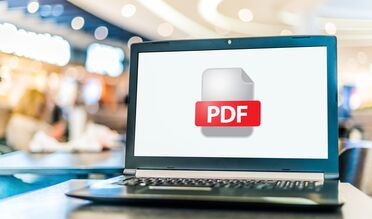 Laptop-Bildschirm zeigt ein PDF-Dokument, das im Dokumentenmanagement-System getrennt werden kann.