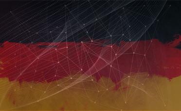 Die deutsche Flagge mit digitalen Netzwerken symbolisiert die hohe Qualität und Sicherheit von Software Made in Germany.
