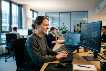 Entwicklerin integriert den neuen PDF-Viewer in eine Anwendung auf der KI-Business-Plattform