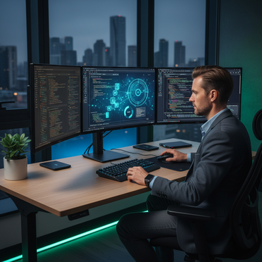 Entwickler arbeitet mit KI-gestützter Code-Analyse