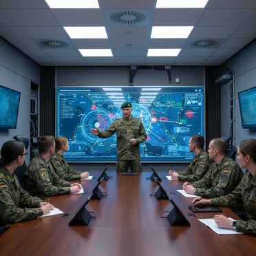 Militärische Strategiepräsentation mit digitalen Systemen