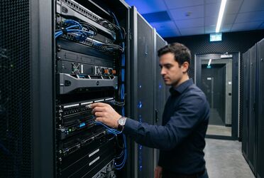 Server im eigenen Rechenzentrum als Sinnbild für Datensouveränität und Kontrolle über das Unternehmenswissen