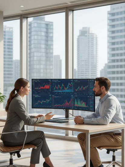 Finanzierungsberater im modernen Büro mit digitalen Tools