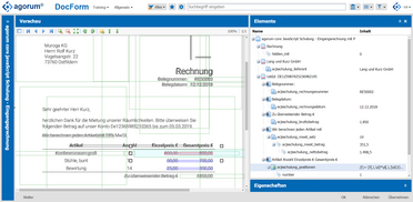 Ein Screenshot zeigt die Digitalisierung einer Eingangsrechnung im Dokumentenmanagement-System für Frischer Nordwind.