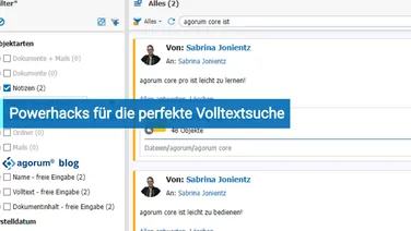 Screenshot der Volltextsuche im DMS von Sabrina Jonientz. Das Dokumentenmanagement System erleichtert das Digitalisieren von Geschäftsprozessen.