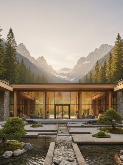 Modernes Kurhotel mit Wellness-Bereich und Bergpanorama