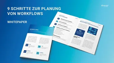 Whitepaper-Cover '9 Schritte zur Planung von Workflows'. Optimieren Sie Ihre Geschäftsprozesse durch Digitalisierung und Automation.